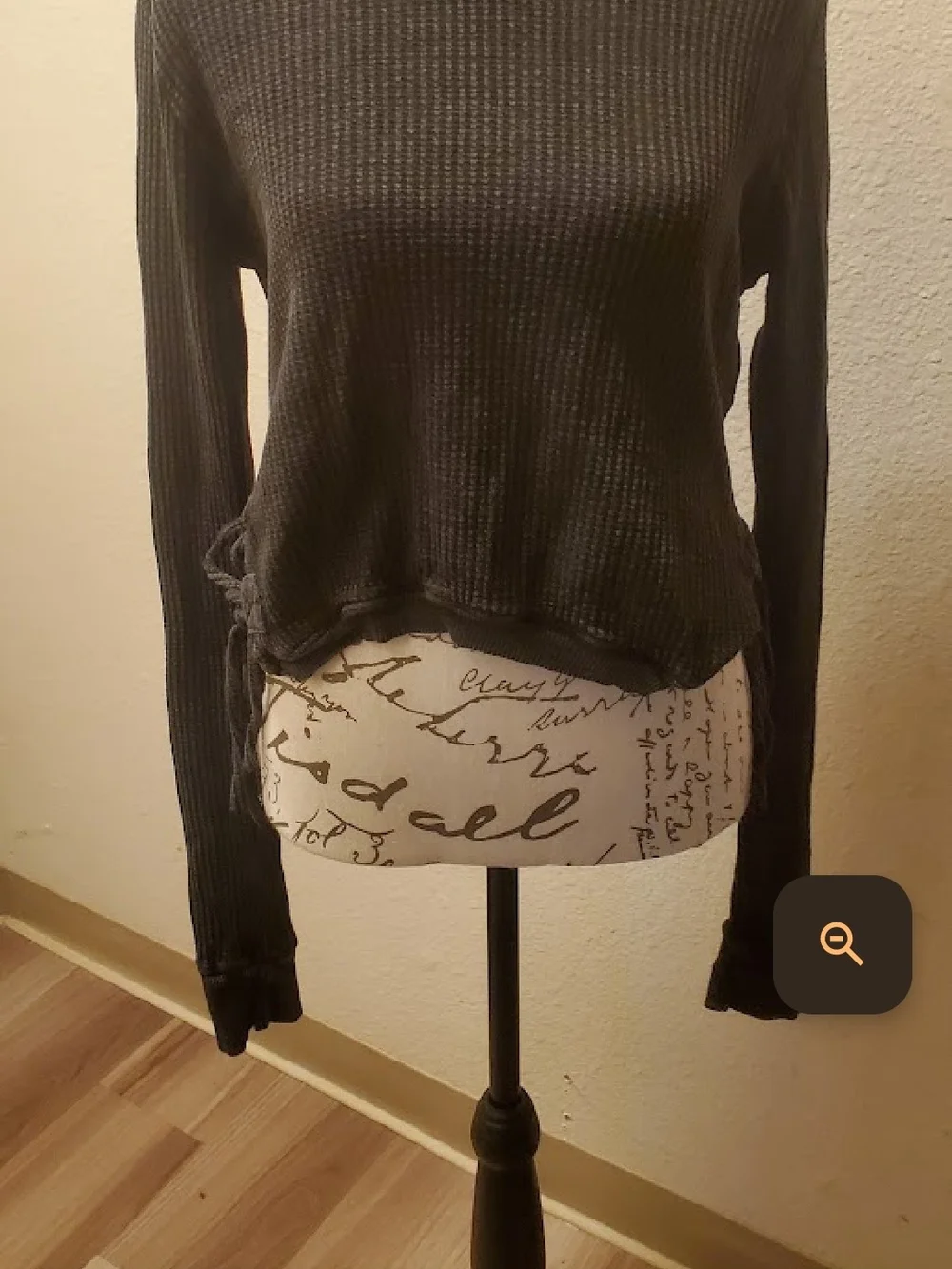 Waffle Knit Long-Sleeve Crop Top - Black
